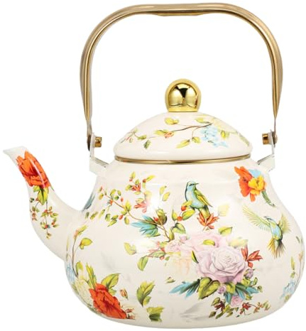 SHOWERORO Teiera Smaltato Per Cucina Bollitore Retrò Floreale Con Manico Classico Per Acqua Calda Decorativa Pentola