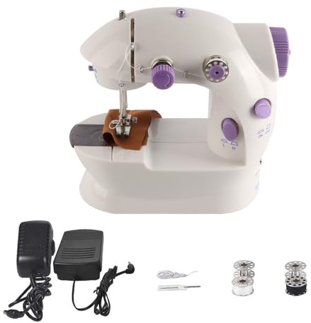 Ieron Mini máquina de Coser portátil de 240 V, máquina de Coser eléctrica de Pedal de Dos velocidades y Dos Cables para Principiantes