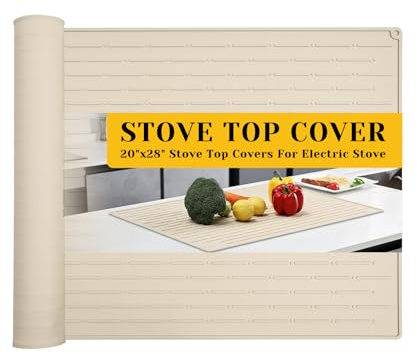 KitchenRaku Couvercle de plaque de cuisson - 71 x 51 cm - Protection anti-éclaboussures pour plaques vitrocéramiques - Tapis étanche à la poussière pour plaques à induction (beige élégant)