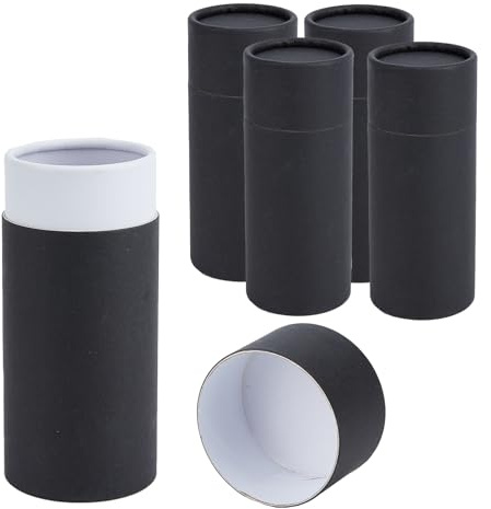 NICENEEDED 5 pz 100 ml Tubi di Carta Kraft Nera con Coperchio, Scatole di Cartone Barattolo di Carta Kraft Vuoto Contenitori Rotondi per Oli Essenziali