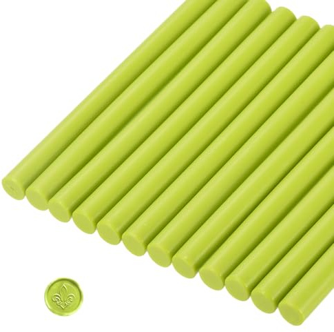 QUARKZMAN 12 Stück 11mm Wachssiegel Stöcke Gelb Grün Zylinder Siegelwachs Stick Klebepistole Wachs Siegelstab Handwerk Klebstoff Wachs für Briefsiegel Wachsstempel, Hochzeitseinladungen