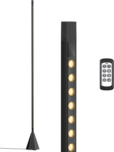 EDISHINE Lampadaire LED Dimmable en Continu, Couleur 2700K-6500K, Interrupteur à Capteur de Geste & Télécommande à 15 m, Lampe sur Pied Moderne Minimaliste pour Salon, Chambre, Bureau, 152 cm, Noir