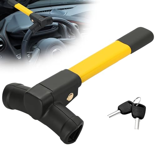 DASBET Anti-Theft Car Steering Wheel Lock Retractable Safety Security Lock Universal Car Security Steering Device with 2 Keys T-Bar Wheel Claw for Cars Trailers Vans Caravans