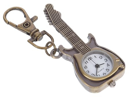 VALICLUD Retro Quarzuhr Taschenuhr mit Gitarrenform aus Legierung und Glas Schützendes Zifferblatt Schlüsselanhänger Stylisches Accessoire für Studenten und Hauspersonal