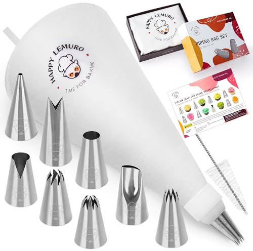 Juego de mangas pasteleras premium con boquillas, bolsa pastelera de algodón apta para lavavajillas, con 8 boquillas, jeringa para tartas, jeringas de crema para tartas, cupcakes, merengues, churros y