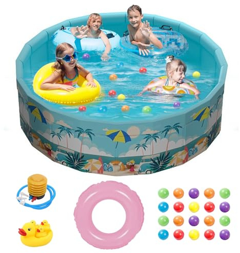 Faltbare Schwimmbecken auf dem Boden, Nicht aufblasbares Schwimmbecken für Kinder und Erwachsene im Freien, runder Prism-Pool, 160 cm × 45 cm