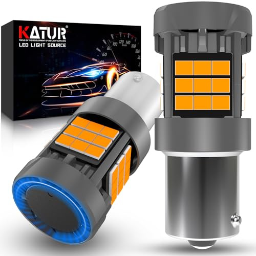 KATUR 1156 BAU15S LED Bulb, Canbus 500% Brightness 3000LM Amber Yellow with Cooling Fan 7507 PY21W LED for Turn Signal Light, 2PCS