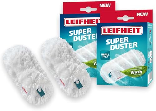 Leifheit Staubwedel Bezüge SUPERDUSTER 2er Set, waschbare Staubbezüge | Bis zu 50-mal waschbar bei 40°C, nimmt Staub, Haare und Allergene auf, langlebig und wiederverwendbar, weiß, 24,0x12,0x4,0cm
