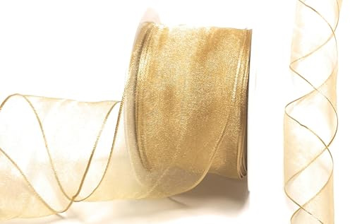 s.dekoda Schleifenband Organza 25m x 60mm Honig Gold Organzaband mit formbaren Drahtkanten Geschenkband [D3142-126]