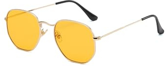 Hviomru Retro Polygon Sonnenbrille Herren Damen Vintage Quadrat Mode Sechseck Brille Gold/Orange