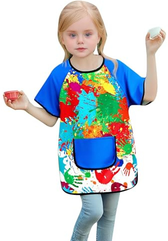 WWricotta Kids Art Smock with Sleeves Painting Apron for Children Boys Girls Craft Protective Coverall with Pocket Blue