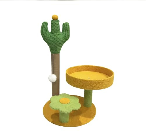 Cactus Cat Scratching Posts Cats Scratcher H 27.16 with Premium Sisal Rope 13.78 Bed, Flower Shaped Platform and Dangling Balls, Scratcher Vertical Green Cats Tree Suitable for Indoor Kitten