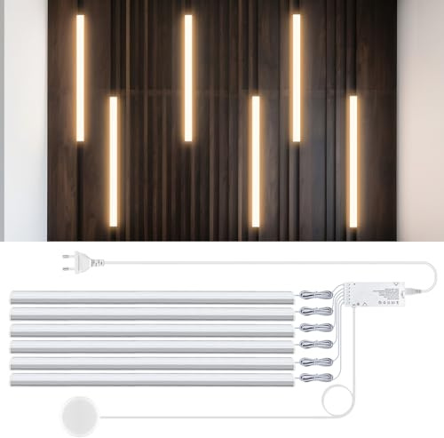 AIMENGTE LED Lichtleiste für Schallschutzplatten, 6 Stück 50CM, Warmweiß, Dimmbar, Touch- und Bewegungssensor, für Weinschränke und Küchenbeleuchtung