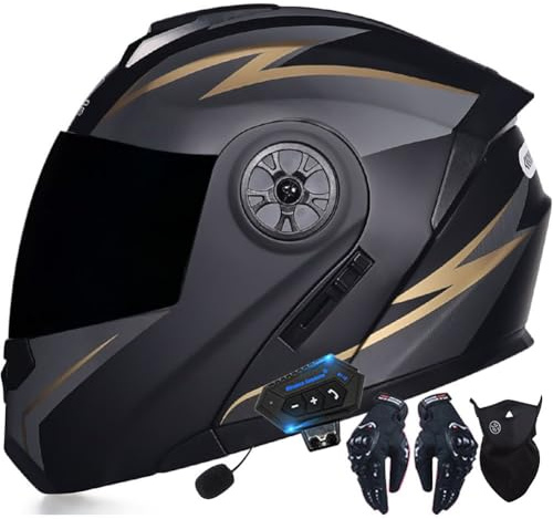 Letetexi Casco Integrale Modulare, Casco Moto Apribile Bluetooth con Doppia Visiera Caschi Integrati Altoparlante Integrato Auricolare Microfono Certificazione DOT/ECE