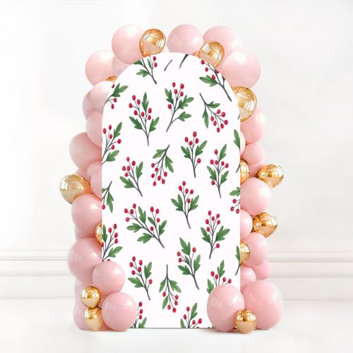6.6FT Wedding Arch Backdrop Cover Beautiful Seamless Watercolor Style Paper Paint Brush Branches Rowan Spandex Fitted Fabric Round Top Stretchy Stand Covers for Baby Shower Birthday Party Decoration