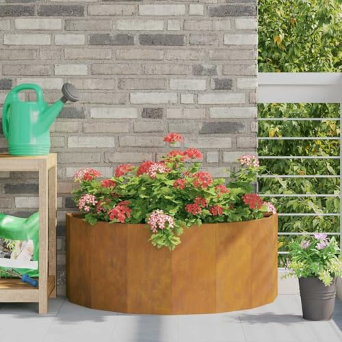 Qnhdfrt Halbrunder Pflanzkübel 90 x 45 x 35 cm aus wetterfestem Corten-Stahl, Modernes Design & Rost-Optik, Robust für Garten Terrasse und Balkon