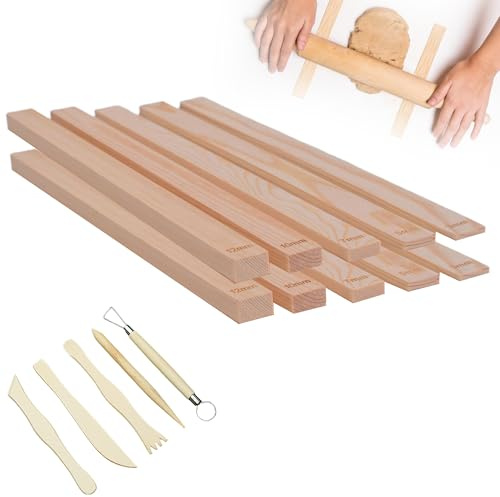 15 Stück Töpferwerkzeug Set, Töpferzubehör, 5 Größen Töpferwerkzeuge 3/5/7/10/12mm Dicke Teighölzer, Teigstäbe zum Ausrollen, Ton Werkzeug Set für Töpferei Backen DIY Keramik Töpferei Modellbau