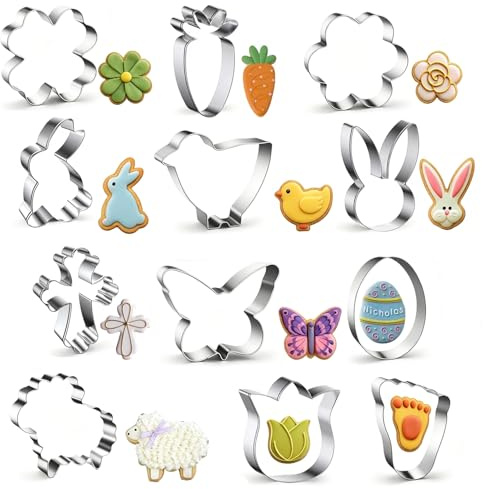 Formine per Biscotti Pasquali,Set di 12 Tagliabiscotti Pasqua Acciaio Inox Tagliabiscotti Pasquali per Fai-da-te Biscotti