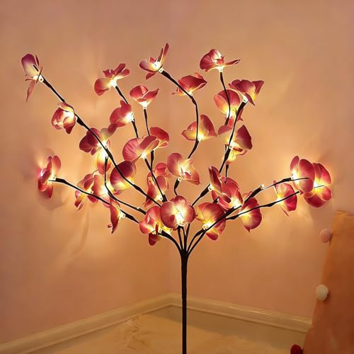 Guozyly Lichterzweige Dekoleuchte, Künstliche Blumen Lichter, LED Baum Lichterzweig, Dekobeleuchtung für Innen Außen, Flexibles Baumlicht für Home Vase (rosaviolett)