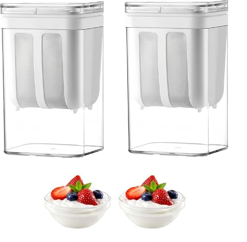 lomonmen 2 Piezas Colador de Yogur Griego Colador para Yogurtera de Malla Fina Filtro Yogur Griego 1800 ml para hacer salsa leche de nuez (2Blanco 1800ML)