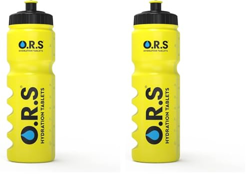 O.R.S Hydration Official Sports Reusable Water Bottle, for Kids or Adults, BPA-Free Drinking Bottle with Transparent Measuring Strip & Sports Cap, Leak Proof, 750ml, Yellow (Pack of 2)