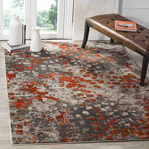 SAFAVIEH Tappeto Boho per Soggiorno, Sala da pranzo, Camera da letto - Monaco Collection, A Pelo Corto, Grigio e arancione, 122 X 170 cm