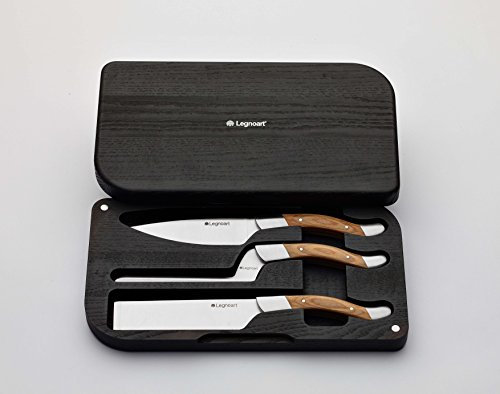Legnoart - FROMAGER Spezialkaesemesser mit einen luxurioesen massiv Holz Geschenk Box - 3 Stuecke