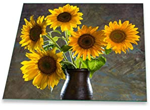 Herdabdeckplatte Abdeckung Ceranfeld Abdeckplatte Schneidebrett 1-Teilig 60x52 Sonnenblume Mehrfarbig Spritzschutz Glasplatte Ceranfeldabdeckung Schutz Herdschutz Sicherheitsglas Glasschneidebrett