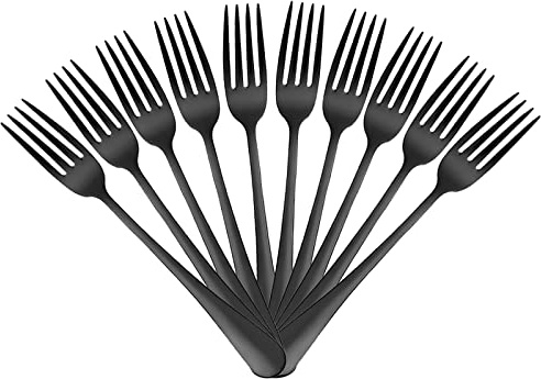 Devico Forks Set, Good Stainless Steel 10-piece Black Silverware Cutlery Reusable Dinner Forks