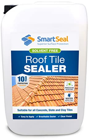 SmartSeal Roof Tile Sealer - 25L - Breathable Clear Roof Sealer. Solvent-Free Clear Sealant that Helps Prevent Moss, Mould, Algae & Lichen Growth on Concrete, Slate & Clay Tiles