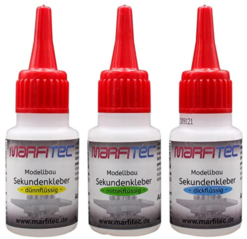 marfitec© Modellbau Sekundenkleber 3 x 20g Set - (3 Stück) Standard Verschluss