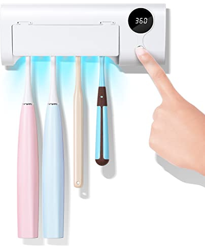 StarWin UV Toothbrush Cleaner, Timer Function, Rechargeable Tooth Brush Holder Wall-Mounted for Bathroom, No Drilling, 4 Slots