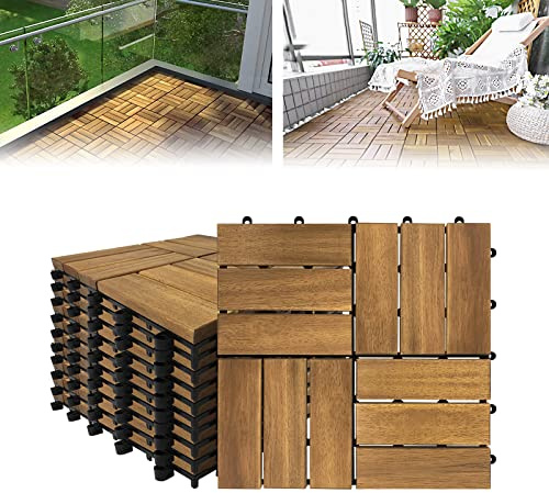 LARS360 Holzfliesen Bodenfliese Terrassenfliesen Balkonfliesen Bodenbelag mit Klicksystem und Drainage Akazien-Holz Deck Fliese für Terrassen Balkon Garten (5 m² (55 Stück), Model B)