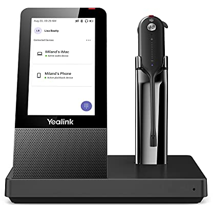 Yealink WH67 Wireless DECT Headset System Teams Certified, Connect to PC/Mac, Office Desk Phone via USB-A or to Cell Phone via Bluetooth, Speakerphone, Single Ear Headset with Microphone,7H Talk Time