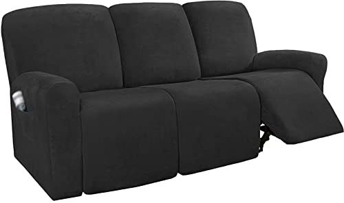 JHLD Stretchhusse für Relaxsessel rutschfest-schwarz-3 Sitzer | Samt Sesselbezug Relaxsessel Elastisch mit Taschen waschbar Für Kinder Haustiere