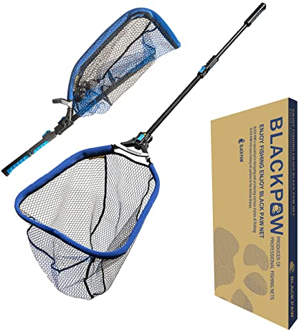Black Paw Einfach faltbares quadratisches Schiebenetz, gummiert, 3D-Netztasche, super stark, zusammenklappbar, Teleskopstangengriff (210 cm, Ringgröße: 60 cm, zusammenklappbar)
