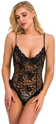 UIVHLW Stretch Chemise Neckholder-Body Aus Spitze Passion Suit Versuchung