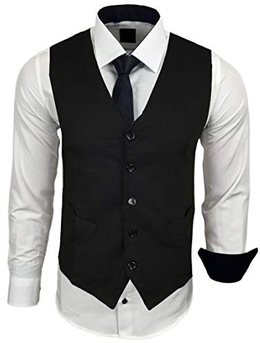 Baxboy Herren Hemd mit Weste Krawatte Anzugs Sakko Business Hochzeit Freizeit Hemden Frack Herrenweste Set wählbar B-44-HWKR