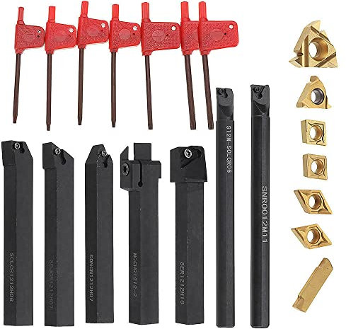 7 Stück 12 mm Schaft Drehmaschine Bohrstange Drehen Werkzeughalter Set mit Hartmetalleinsätzen