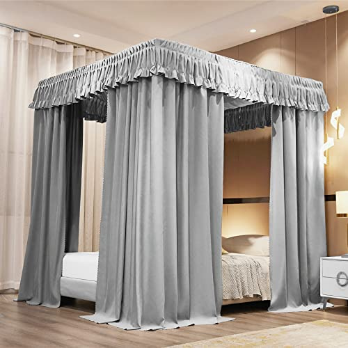 VETHIN Elastic Roof Style Four Corner Post Princess Bed Canopy Curtains Cozy Breathable Tent Canopy Mosquito Net for Girls & Adults Bedroom Decoration (Grey, 70-78 W*86 L*82*H/(King))