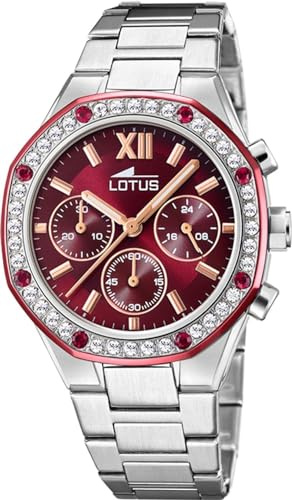 LOTUS Montre Femme Analogique Acier Inoxydable 316L Argent - Quartz Chronographe - Verre Minéral Haute résistance - Étanche 5 ATM - Special Prices 18872/3