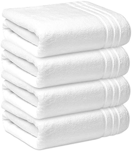 Towelogy® Commercial Grade Bath Sheets Large Size (100x150cm) 100% Egyptian Cotton Super Soft & Absorbent Body Wrap Shower Towels for Bathroom (Dove White, 4)