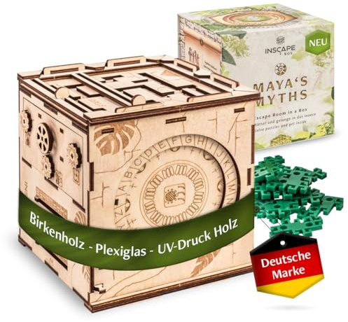 INSCAPE Maya´s Myths - Escape Room Spiel - XL Rätselbox Holz - Escape Box - 3D Puzzle Box - Knobelspiele für Erwachsene - Geburtstagsgeschenk für Erwachsene - Geschenkbox | Knobelspiel Aus Holz Mit Geheimfach - Rätsel Schritt Für Schritt Lösen - Geschenk Für Escape Room Fans Und Zum Selbst Lösen