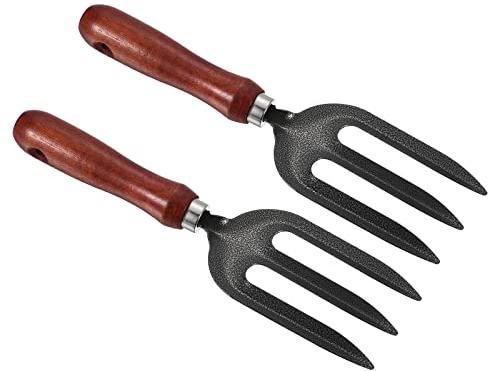 PATIKIL 10.6 3 Denti Mano Giardinaggio Forcella, 2pz Carbonio Acciaio Ispessito Indurito Scavo Passo Forca per Cortile Diserbo Fattoria Piantagione, Grigio