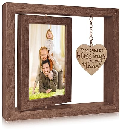 Nizirioo Doppelseitigen Fotorahmen Drehen Holz Bilderrahmen Holz Drehender Fotorahmen mit Herz Deko für Schreibtisch Familie Hochzeit Geschenke Familie Deko Wohnzimmer Hält 2 Fotos 15x10cm (Braun)