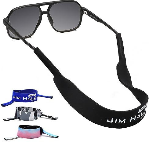 Jim Halo 4-pack solglasögon sportrem – klassisk flytande glasögonhållare i neopren – säkra dina glasögon och glasögon, 4-pack blandade färger, en storlek