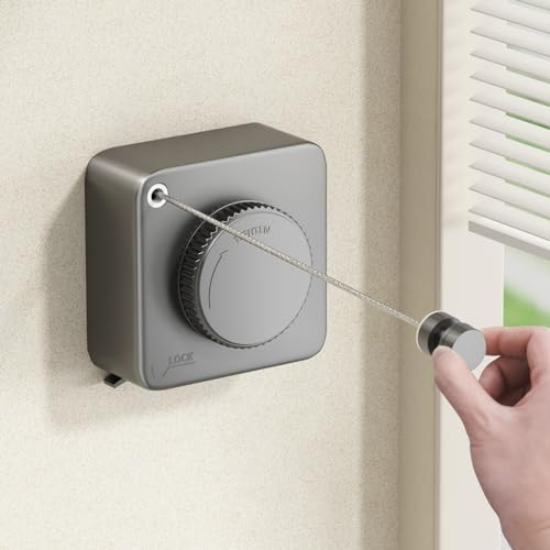 MUSTORN Retractable Washing Line, Non-Sagging Clothes Line Indoor & Outdoor Heavy Duty Extendable Washing Line Wall Mounted Stainless Steel Line-4.6M（Gray）