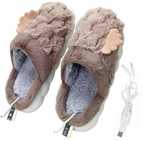 Yanmucy USB Pantofole Riscaldanti Elettriche Unisex Scaldapiedi Peluche per Donne con Ali Scaldapiedi Elettrico Pantofole Riscaldate per Donne Uomini Scaldapiedi (290cm, Caffè)