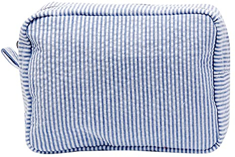 ARVALOLET Seersucker Kosmetiktasche mit Reißverschluss, Make-Up-Organizer, tragbar, groß, wasserdicht, Nylon, for Damen und Mädchen, dunkelblau, S