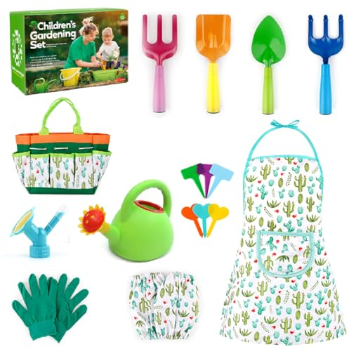 ENIKMOSD Gartengeräte für Kinder,18pcs Gartenspielzeug Set,Spielwerkzeuge für den Strand Gartenspielzeug,Gartenwerkzeug Set Im Freien,Kids Gardening Tools,Kindergarten Gießkanne,Gießkanne für Kinder